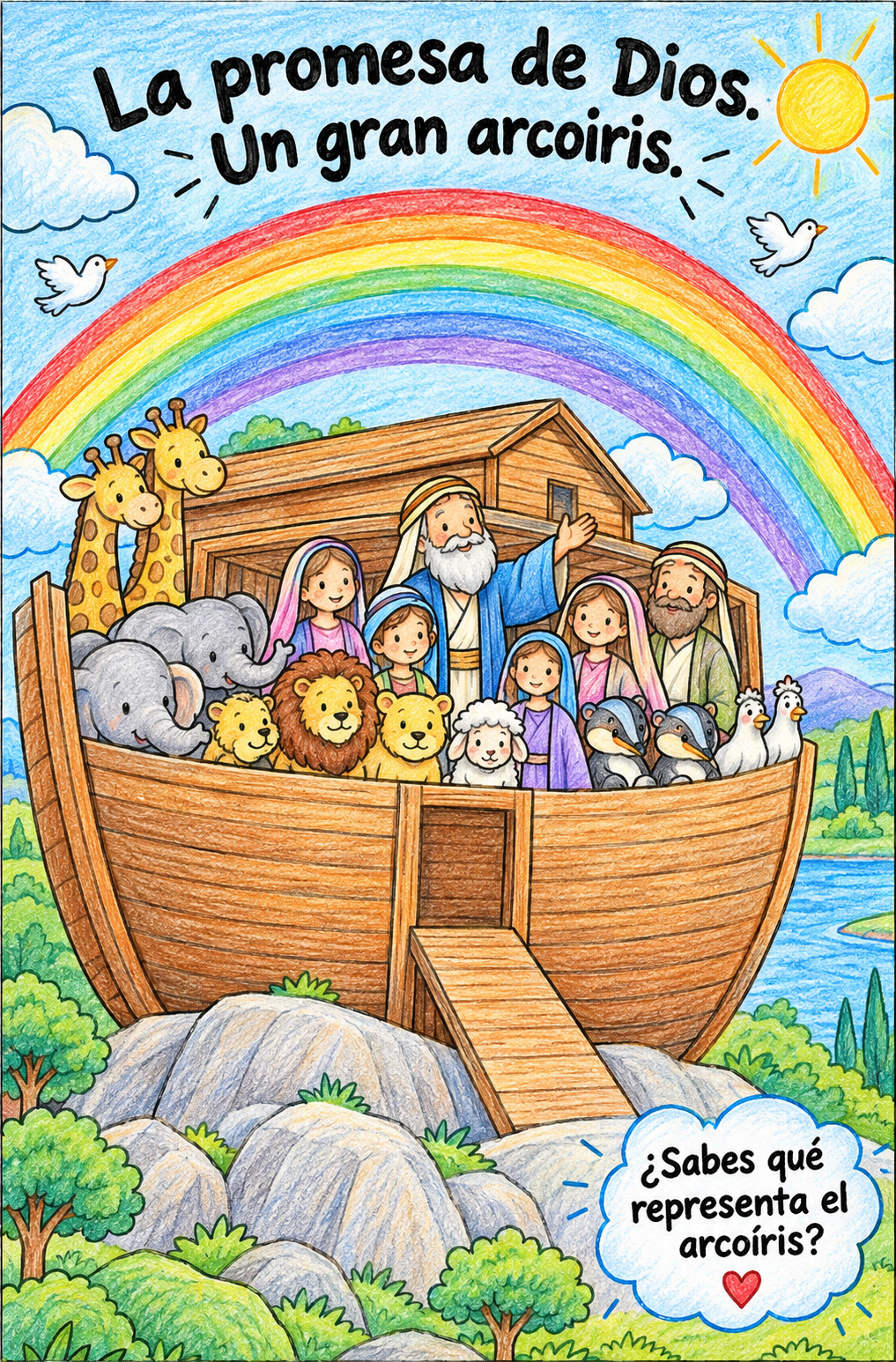 Noah's Ark with a rainbow